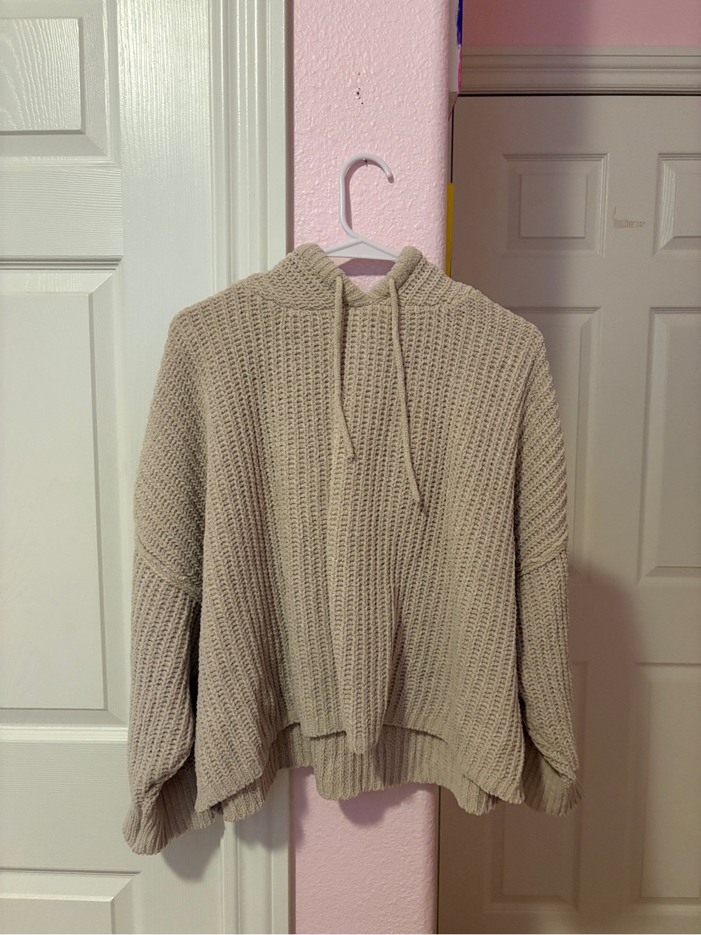 Pull & Bear Cozy Knit Hoodie Sweater in Beige